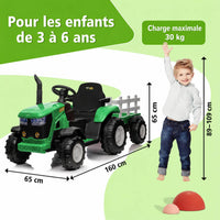 Garvee Tracteur Électrique pour Enfant 12 V, 2 Moteurs de 35 W, Remorque Amovible, 6 Roues en Caoutchouc, Télécommande, 3 Vitesses, Phares LED, 3 à 8 Ans, Vert