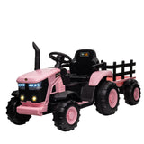 Garvee Tracteur Électrique pour Enfant 12 V, 2 Moteurs de 35 W, Remorque Amovible, 6 Roues en Caoutchouc, Télécommande, 3 Vitesses, Phares LED, 3 à 8 Ans, Rose - Rose