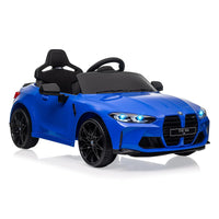 Garvee voiture électrique enfant BMW M4 12 V, double moteur, carrosserie en plastique sécurisé, bleue, pour jardin