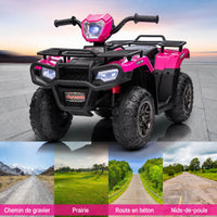 Garvee Quad Électrique pour Enfants 12 V, Fuchsia, Véhicule Tout-Terrain avec Pneus Off-Road, Phares LED, Vitesse Variable et Plastique Résistant, 3 à 6 Ans