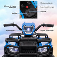 Garvee Quad Électrique pour Enfants 12 V, Bleu, Véhicule Tout-Terrain avec Pneus Off-Road, Phares LED, Vitesse Variable et Plastique Résistant, 3 à 6 Ans