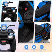 Garvee Quad Électrique pour Enfants 12 V, Bleu, Véhicule Tout-Terrain avec Pneus Off-Road, Phares LED, Vitesse Variable et Plastique Résistant, 3 à 6 Ans