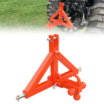 Garvee Attelage 3points Cat.1 pour tracteur compact, récepteur 50,8mm, 3boules et crochet, acier thermolaqué, usage agricole