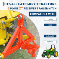 Garvee Attelage 3points Cat.1 pour tracteur compact, récepteur 50,8mm, 3boules et crochet, acier thermolaqué, usage agricole