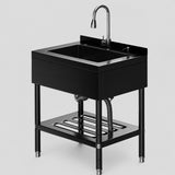 Garvee Évier multifonction en acier inoxydable 304 noir, 61× 57.1 × 96 cm, robinet 360° et étagère inférieure pour garage et buanderie - Noir