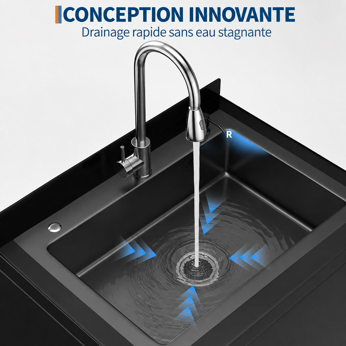 Garvee Évier multifonction en acier inoxydable 304 noir, 61× 57.1 × 96 cm, robinet 360° et étagère inférieure pour garage et buanderie