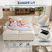 Garvee Canapé d’Angle Modulable en U, 3 Places, Assise Profonde, Accoudoirs avec Rangement et Ports USB, Ottoman Mobile, Porte-Gobelets, Tissu Chenille Beige, pour Salon