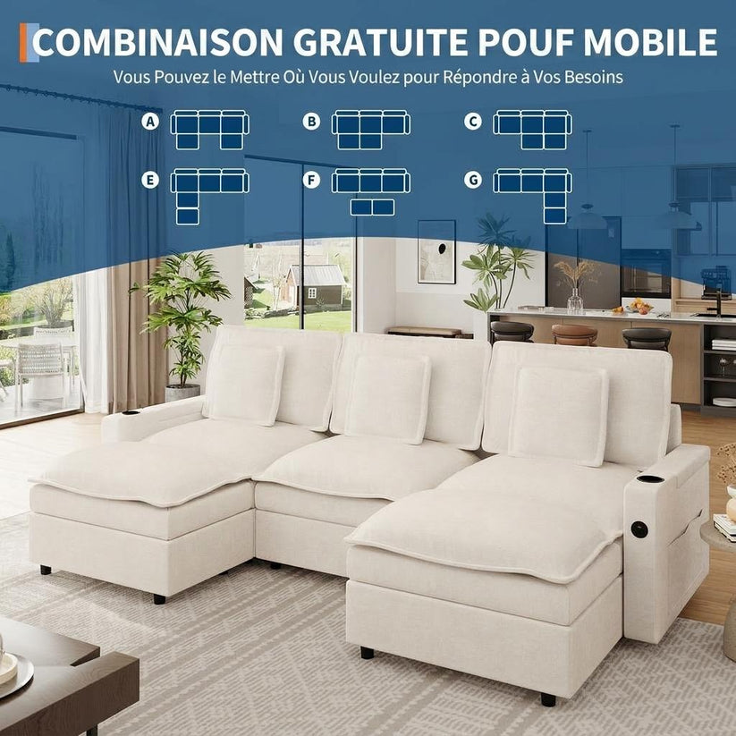 Canapé en tissu chenille avec rembourrage en mousse haute densité