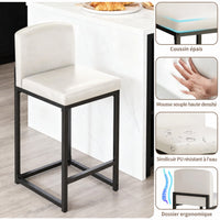 Garvee Lot de 6 Tabourets de Bar, Hauteur d'Assise 63 cm, Similicuir Blanc avec Dossier et Repose-Pieds, Cadre en Métal pour Cuisine et Salle à Manger