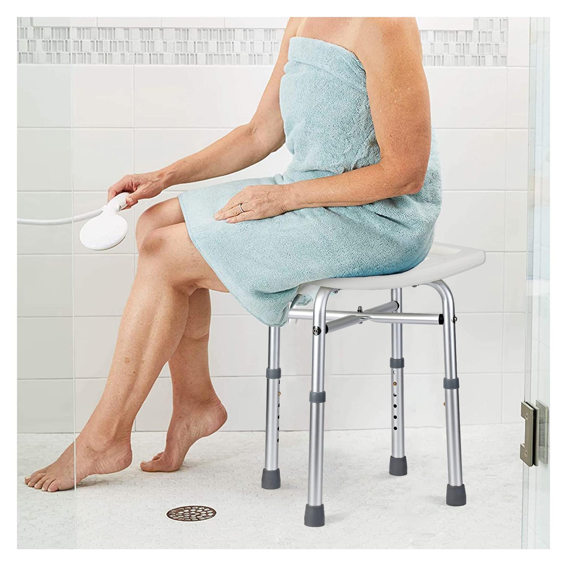 Banc de douche Garvee à hauteur réglable avec pieds antidérapants pour personnes âgées et personnes handicapées, siège ergonomique, aluminium, stable, 250 kg, gris
