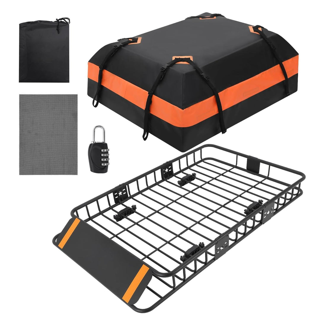Galerie de toit Garvee 162,5 x 99 x 15 cm avec sac étanche de 0,6 m³ pour SUV et pick-up, acier noir, design aérodynamique
