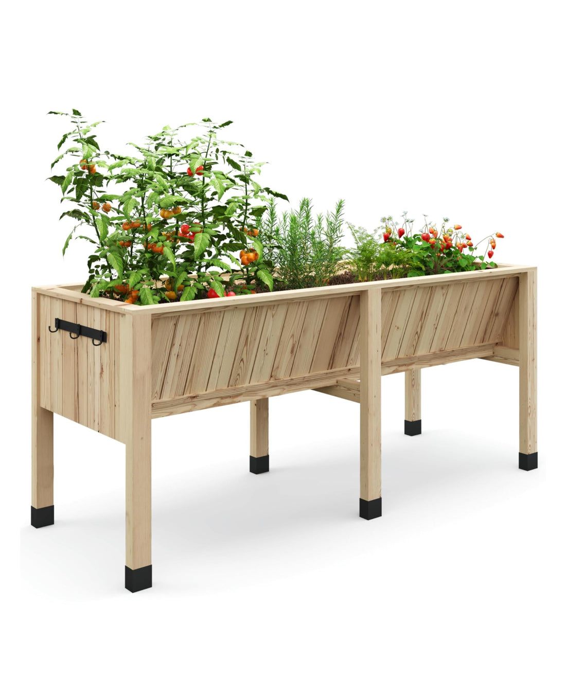 Potager surélevé Garvee 180 x 60 x 75 cm en bois de cèdre avec crochets pour légumes et herbes aromatiques d'extérieur, profondeur 35 cm, stable et ergonomique