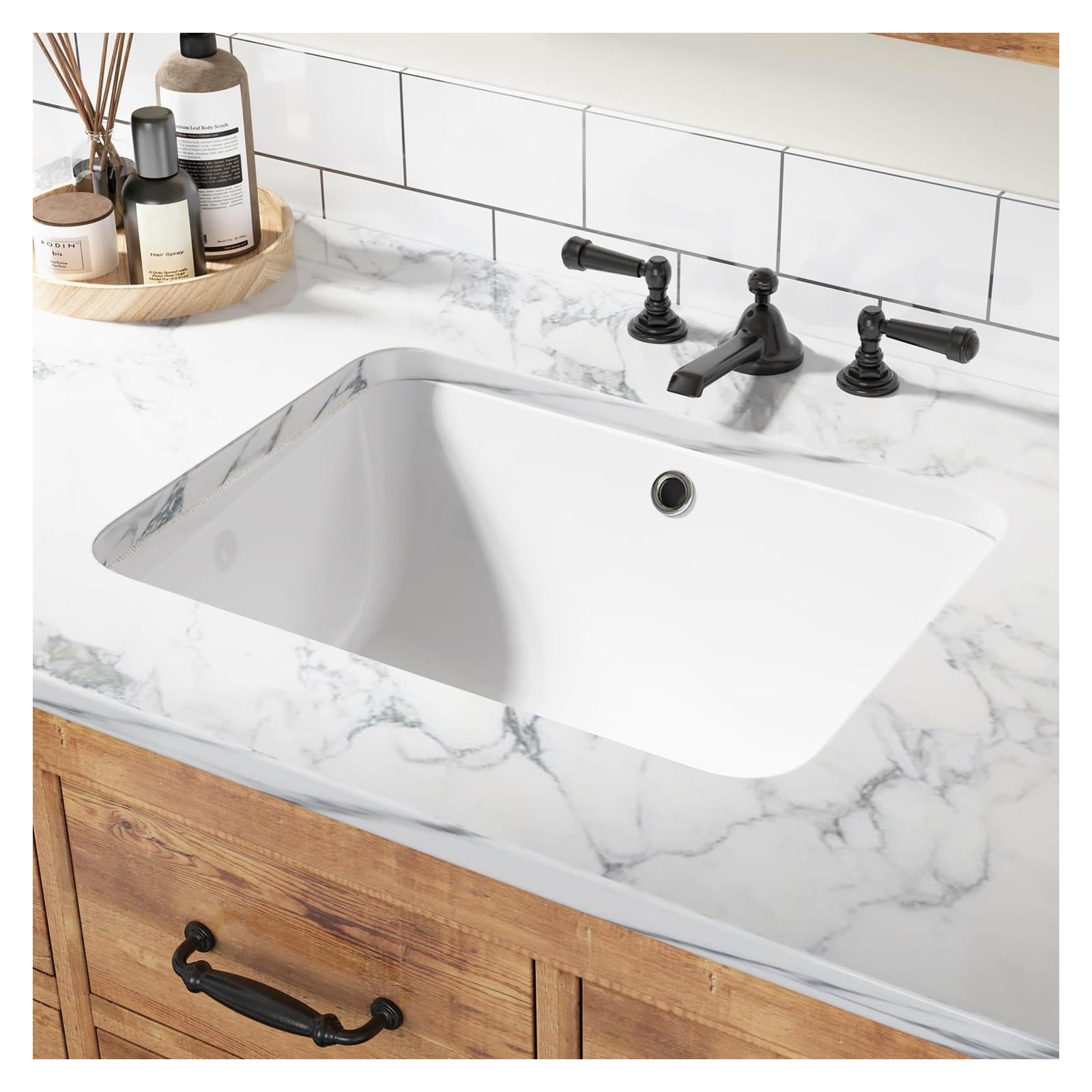 Lavabo encastré en céramique Garvee, rectangulaire, blanc brillant, 51,4 x 38,5 x 20 cm, salle de bain moderne