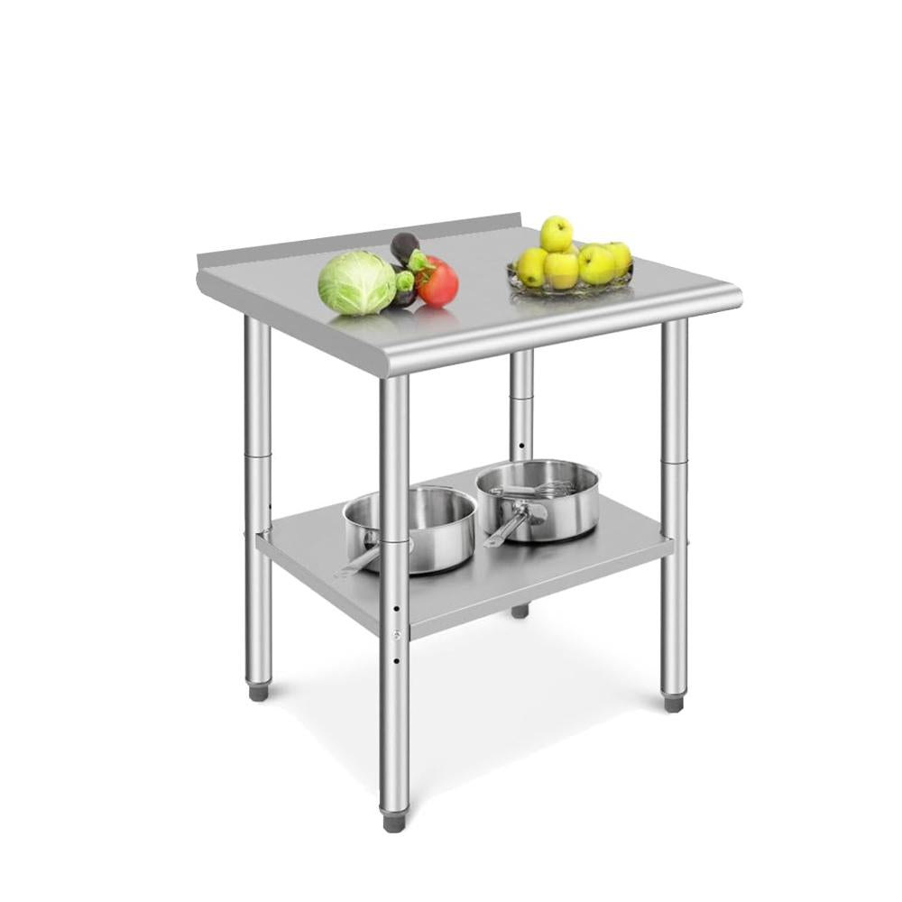 Table de travail Garvee en acier inoxydable – 61 × 61 × 89 cm, étagère inférieure réglable, finition polie, pour cuisine et restaurant