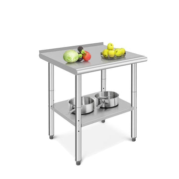 Table de travail Garvee en acier inoxydable – 61 × 61 × 89 cm, étagère inférieure réglable, finition polie, pour cuisine et restaurant