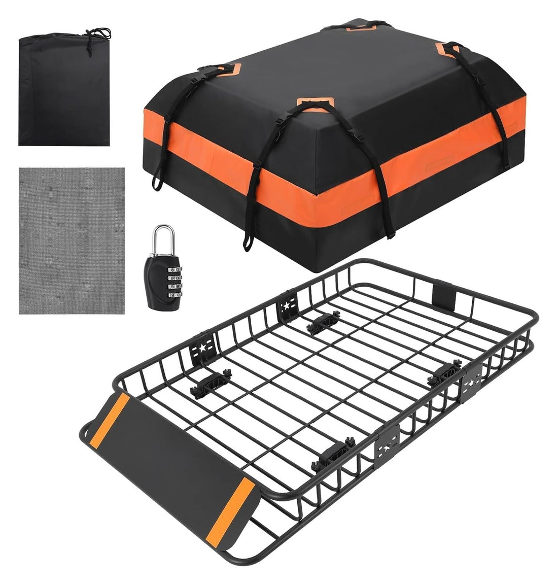 Galerie de toit Garvee 117 x 91 x 11,5 cm avec sac de rangement étanche de 425 litres pour SUV et pick-up, capacité de 90 kg, acier, aérodynamique, extérieur, noir