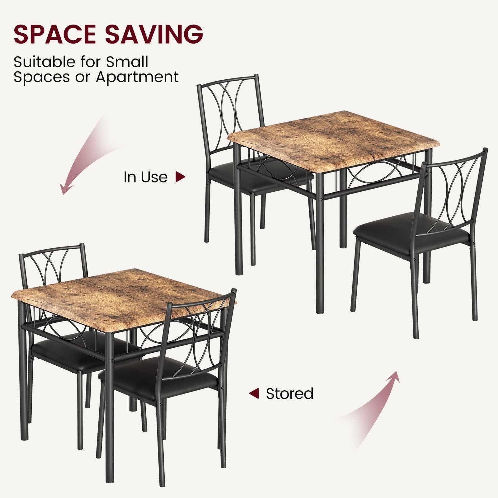 Ensemble table et chaises Garvee 3 pièces pour 2 personnes, marron rétro, structure en métal, chaises rembourrées, plateau en MDF, gain de place, idéal pour les petites pièces