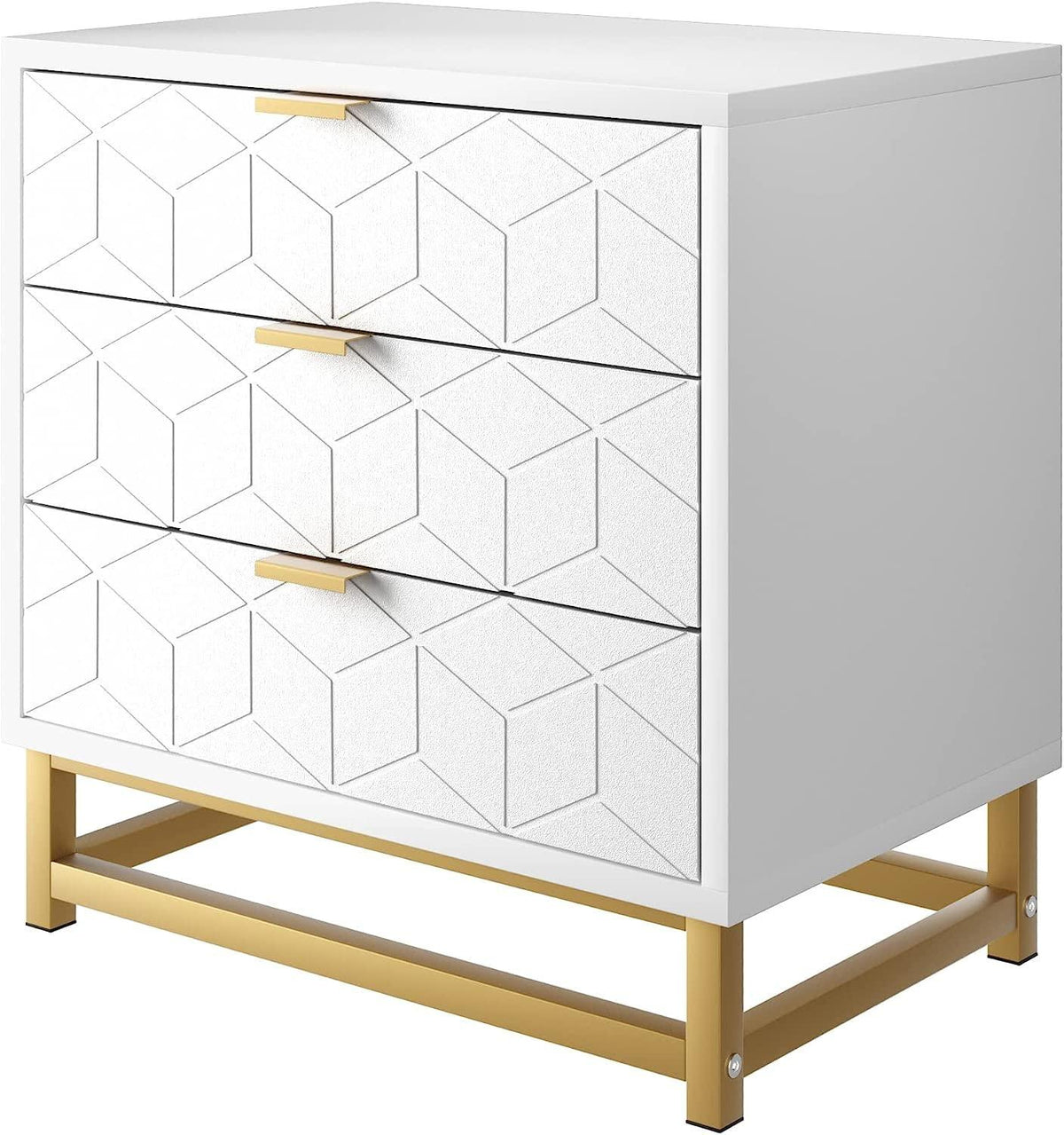 Garvee commode blanche à 3 tiroirs en bois avec poignées en métal doré pour la chambre et le salon, moderne, en MDF, stable
