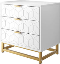 Garvee commode blanche à 3 tiroirs en bois avec poignées en métal doré pour la chambre et le salon, moderne, en MDF, stable