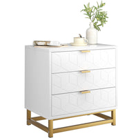 Garvee commode blanche à 3 tiroirs en bois avec poignées en métal doré pour la chambre et le salon, moderne, en MDF, stable