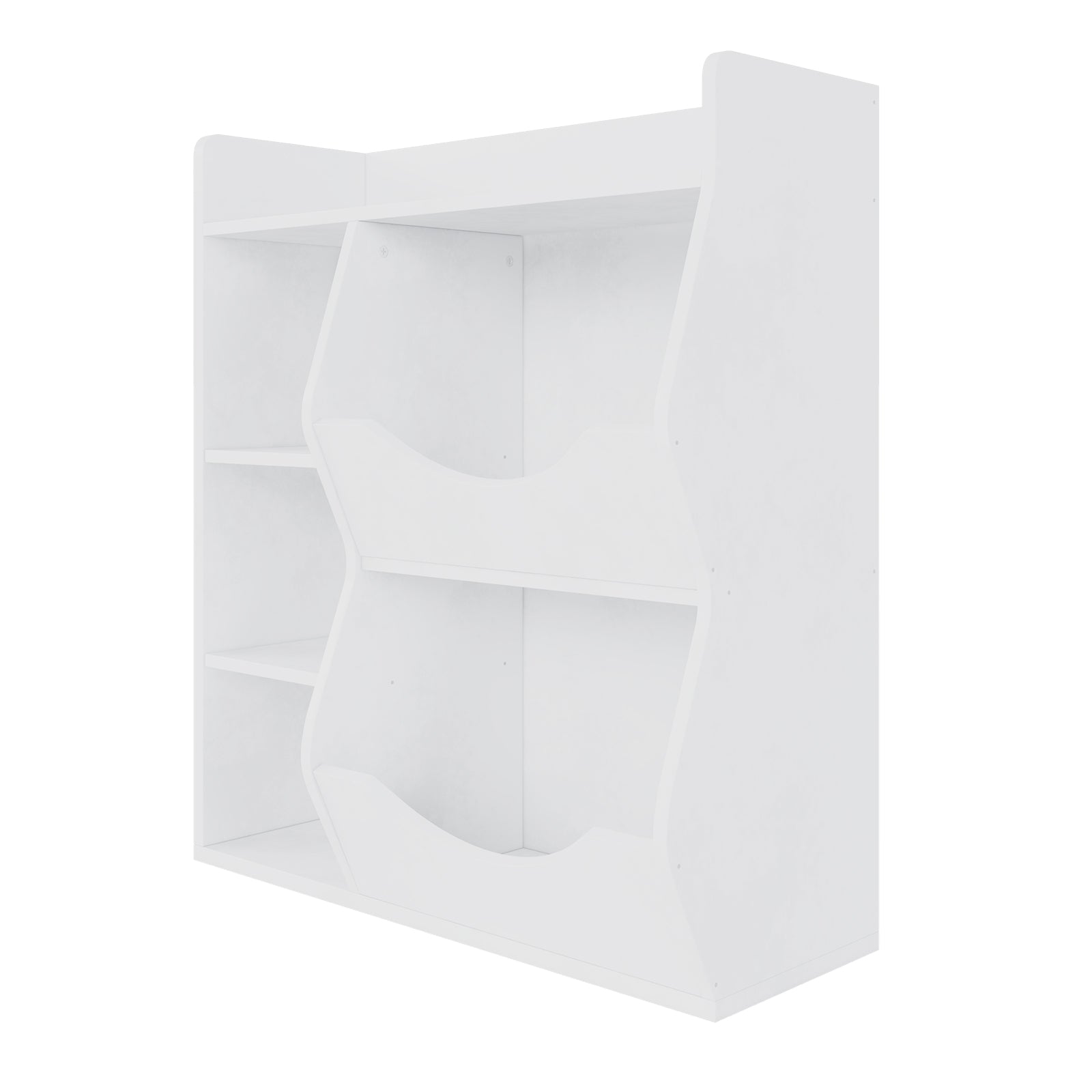 Étagère à jouets Garvee pour enfants, à 3 niveaux et 5 compartiments, double face, en MDF, robuste, idéale pour la chambre et la crèche, polyvalente, blanche.