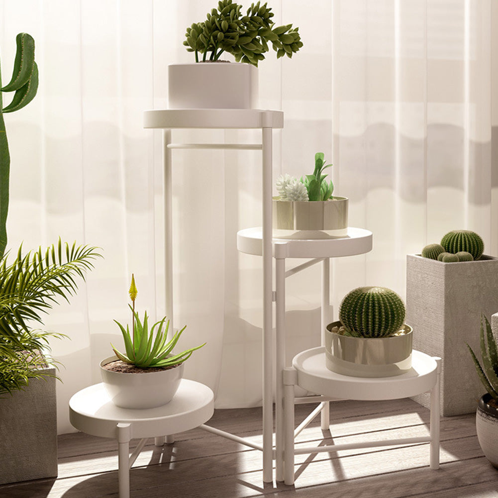 Support à plantes en métal à 4 niveaux Garvee, pliable, pour jardin, balcon, salon, 64 cm, blanc