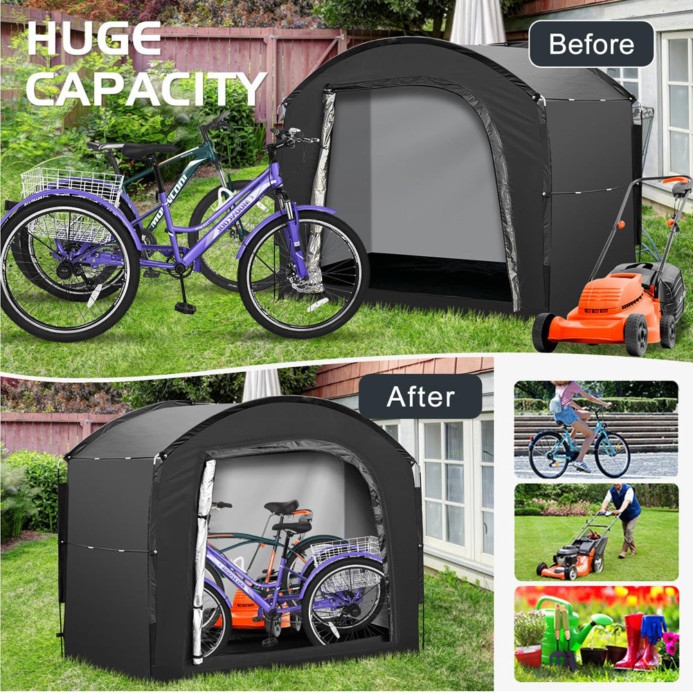Abri à vélos Garvee pour 4 à 5 vélos, résistant aux intempéries et aux UV, tissu Oxford 210D, dimensions : 220 x 150 x 185 cm, couleur argent.