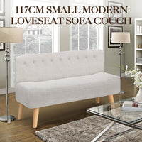 Garvee Canapé 2 Places en Tissu Effet Lin, Pieds en Bois, Style Rétro, Beige, pour Salon et Chambre