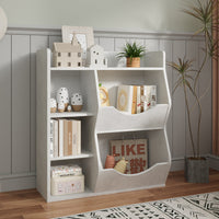 Étagère à jouets Garvee pour enfants, à 3 niveaux et 5 compartiments, double face, en MDF, robuste, idéale pour la chambre et la crèche, polyvalente, blanche.