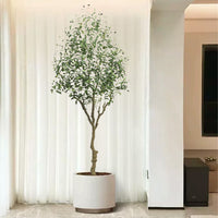 Olivier artificiel Garvee de 2,13 m (7 pi) avec tronc en bois naturel et branches ajustables, idéal pour le salon et le bureau. Pot stable, vert.