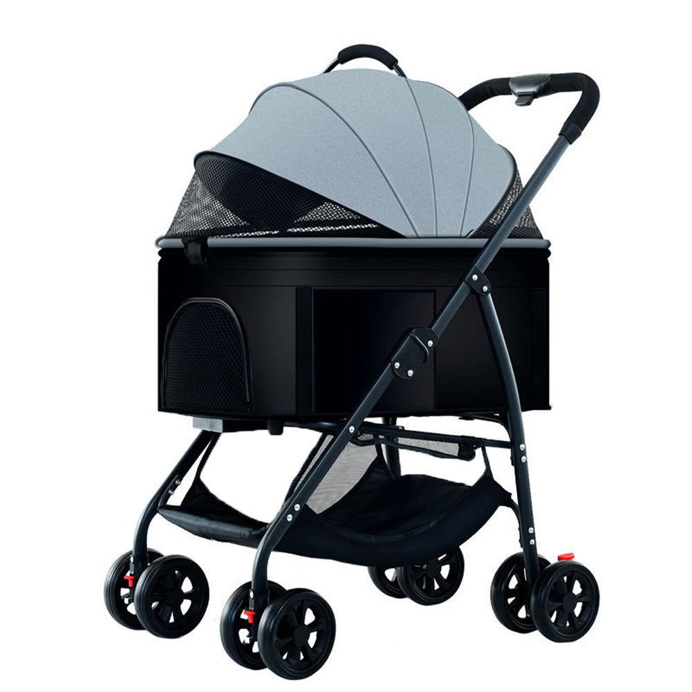 Poussette pliable 3 en 1 Garvee pour animaux de compagnie – Avec panier de rangement, fenêtre en filet, portable, jusqu'à 25 kg, noire