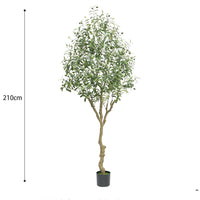 Olivier artificiel Garvee de 2,13 m (7 pi) avec tronc en bois naturel et branches ajustables, idéal pour le salon et le bureau. Pot stable, vert.