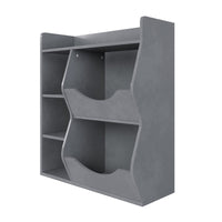 Étagère à jouets Garvee pour enfants à 3 niveaux et 5 compartiments, double face, grise, pour chambre et crèche, en MDF robuste et polyvalente.