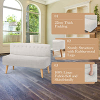 Garvee Canapé 2 Places en Tissu Effet Lin, Pieds en Bois, Style Rétro, Beige, pour Salon et Chambre