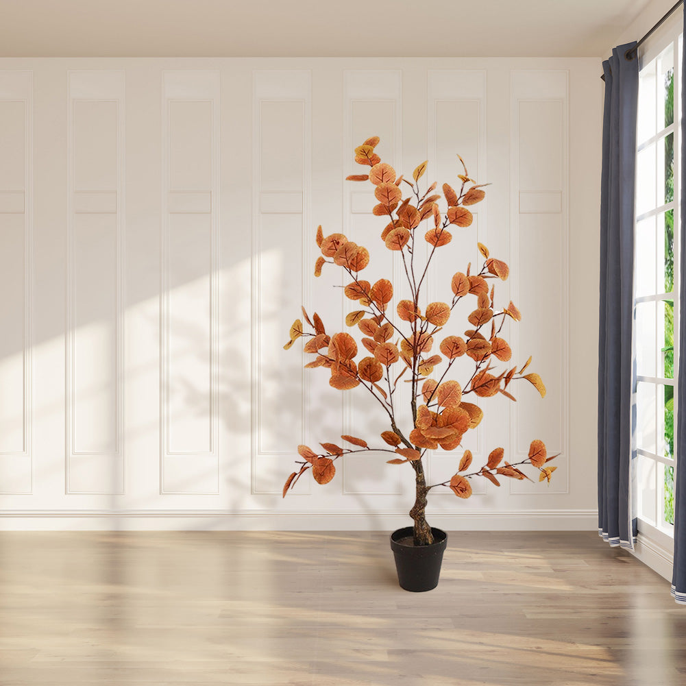 Eucalyptus artificiel Garvee de 90 cm avec feuilles réalistes, pot en plastique, décoration automnale pour l'intérieur et les fêtes