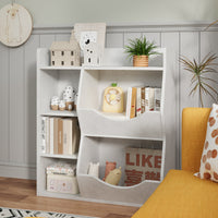 Étagère à jouets Garvee pour enfants, à 3 niveaux et 5 compartiments, double face, en MDF, robuste, idéale pour la chambre et la crèche, polyvalente, blanche.