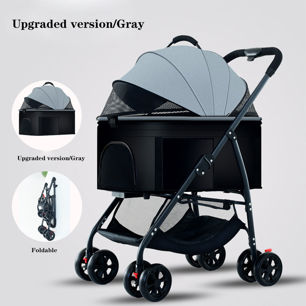 Poussette pliable 3 en 1 Garvee pour animaux de compagnie – Avec panier de rangement, fenêtre en filet, portable, jusqu'à 25 kg, noire