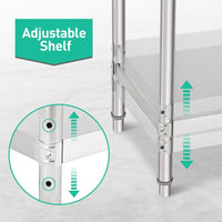 Table de travail Garvee en acier inoxydable – 61 × 61 × 89 cm, étagère inférieure réglable, finition polie, pour cuisine et restaurant