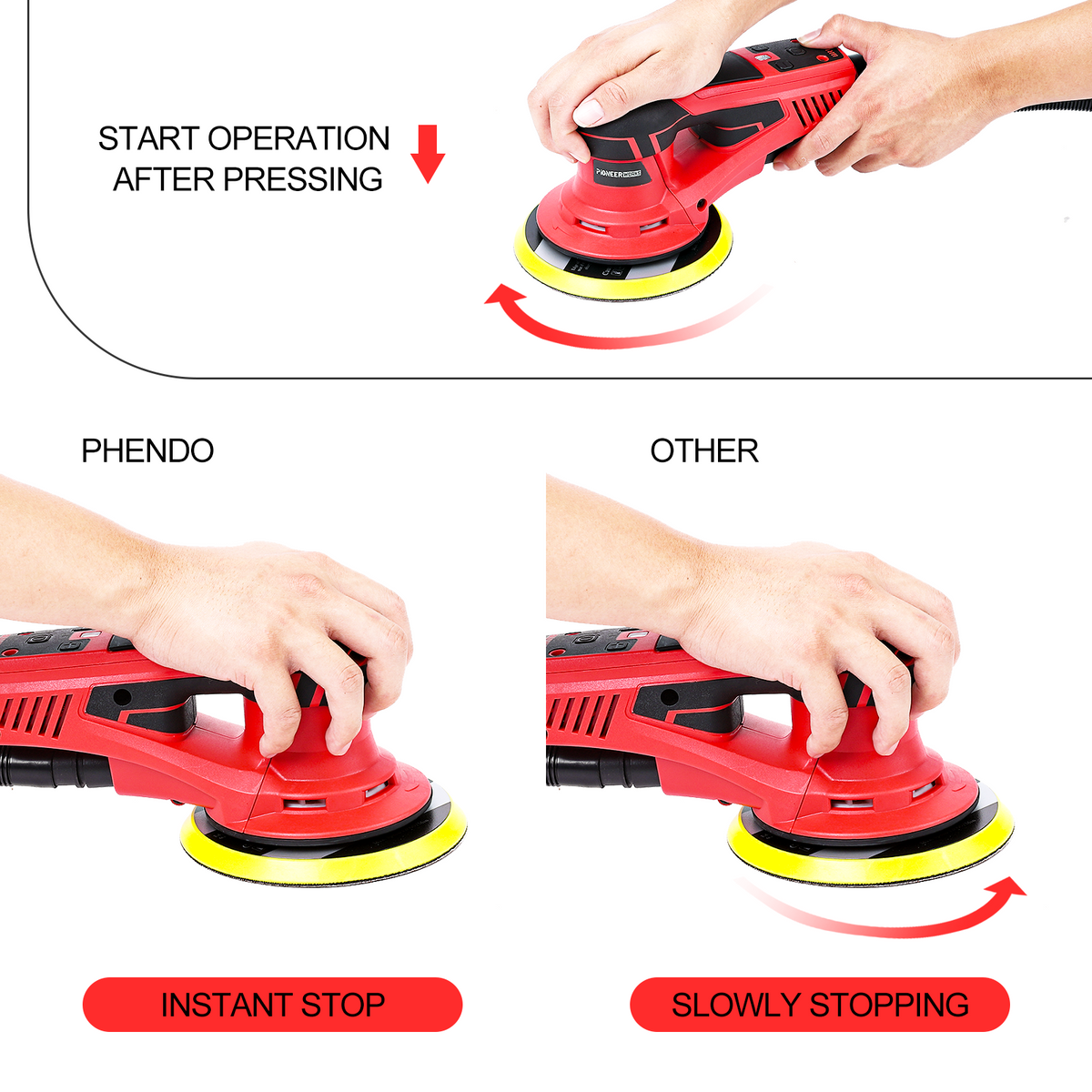 Garvee ponceuse orbitale aléatoire électrique 350 W sans balais, 10 000 tr/min, 150 mm, polissage du bois, faibles vibrations, ergonomique et compacte pour atelier, noire