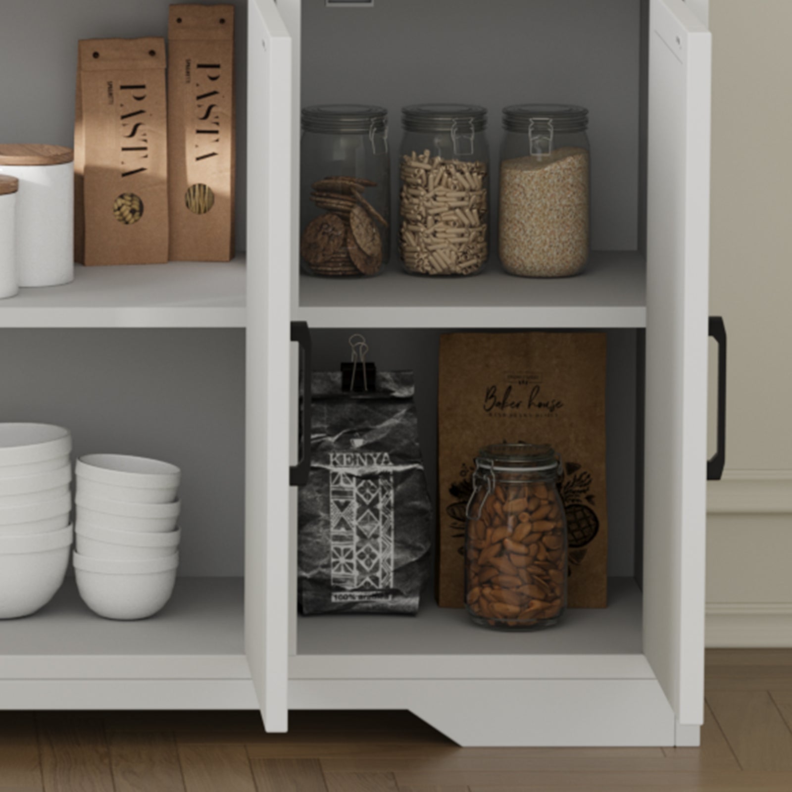 Buffet moderne Garvee avec 3 tiroirs, style campagnard, 140 cm, blanc, pour salon et salle à manger