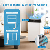 Garvee Climatiseur mobile 12000 BTU 3,5 kW, 3 en 1 avec déshumidificateur, ventilateur, kit fenêtre, minuterie 24 h et télécommande, panneau noir
