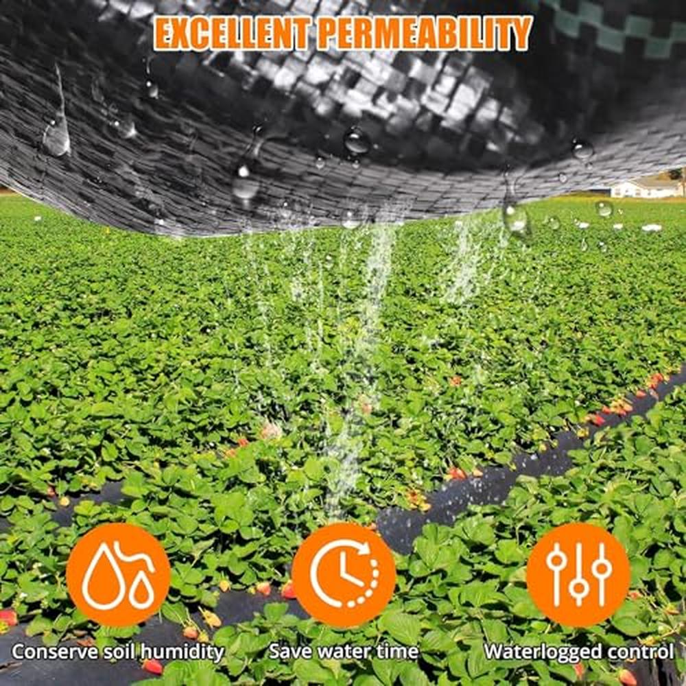 Garvee Toile de Paillage Anti-Mauvaises Herbes 0,91 x 91,44 m, Polypropylène 90 g/m², Géotextile Résistant pour Jardin et Allées, Noir