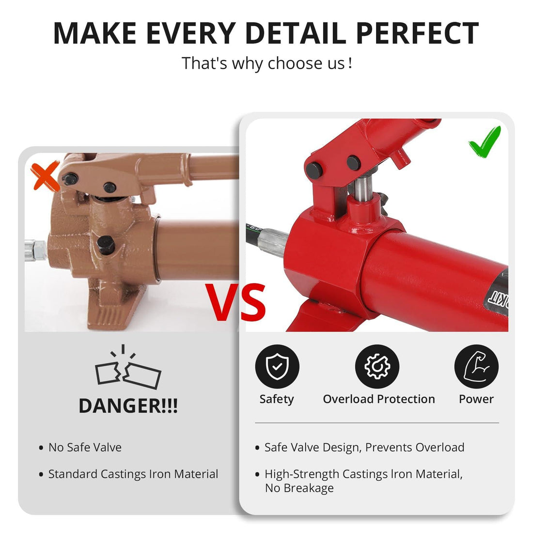 Cric hydraulique portable Garvee Porta Power de 4 tonnes avec tuyau de 1,4 m, idéal pour les ateliers et la construction. Joint en TPU, haute pression et grande durabilité.