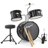 Garvee Batterie Enfant 3 Pièces, Kit Jazz Rock en Bois, Design Compact, Montage Facile, Siège Confortable, Idéale pour Débutants, Noire