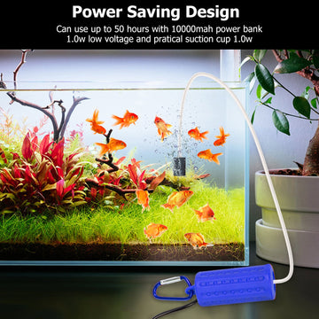 Pompe à air USB Garvee pour aquarium, mini, portable, silencieuse, économe en énergie, tuyau en silicone de 1 m, câble USB de 1,5 m, pour aquariums de petite et moyenne taille.