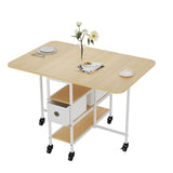 Garvee Table à Manger Pliante avec Tiroirs de Rangement, Îlot de Cuisine Extensible et Mobile, Roulettes Verrouillables, Finition Bois Naturel, Pour Petits Espaces