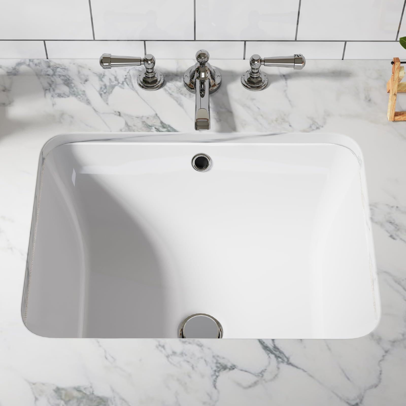 Lavabo encastré en céramique Garvee, rectangulaire, blanc brillant, 51,4 x 38,5 x 20 cm, salle de bain moderne