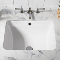 Lavabo encastré en céramique Garvee, rectangulaire, blanc brillant, 51,4 x 38,5 x 20 cm, salle de bain moderne