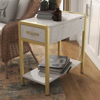 Table d'appoint Garvee avec tiroir et étagère, table de chevet étroite, style industriel, grise