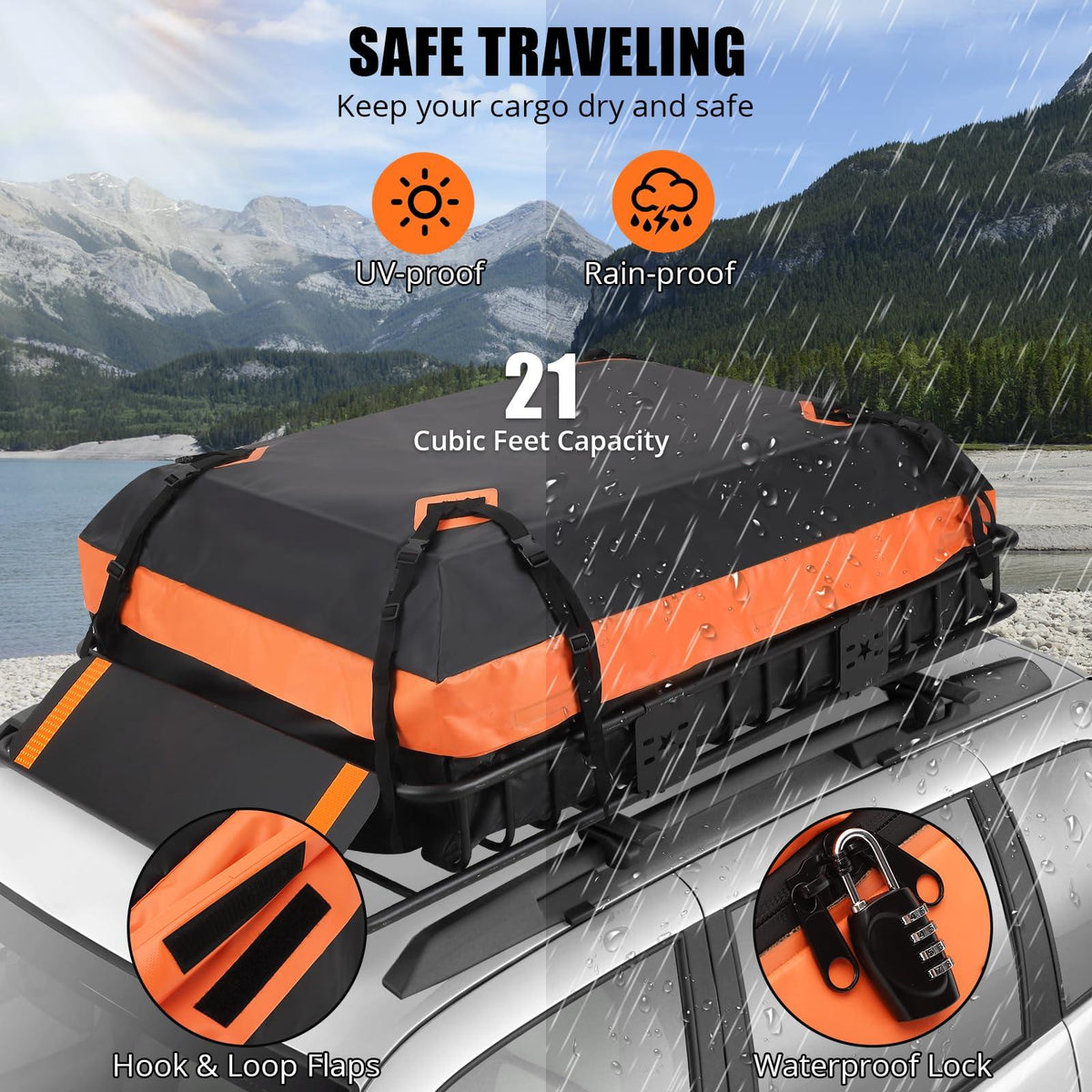 Galerie de toit Garvee 162,5 x 99 x 15 cm avec sac étanche de 0,6 m³ pour SUV et pick-up, acier noir, design aérodynamique